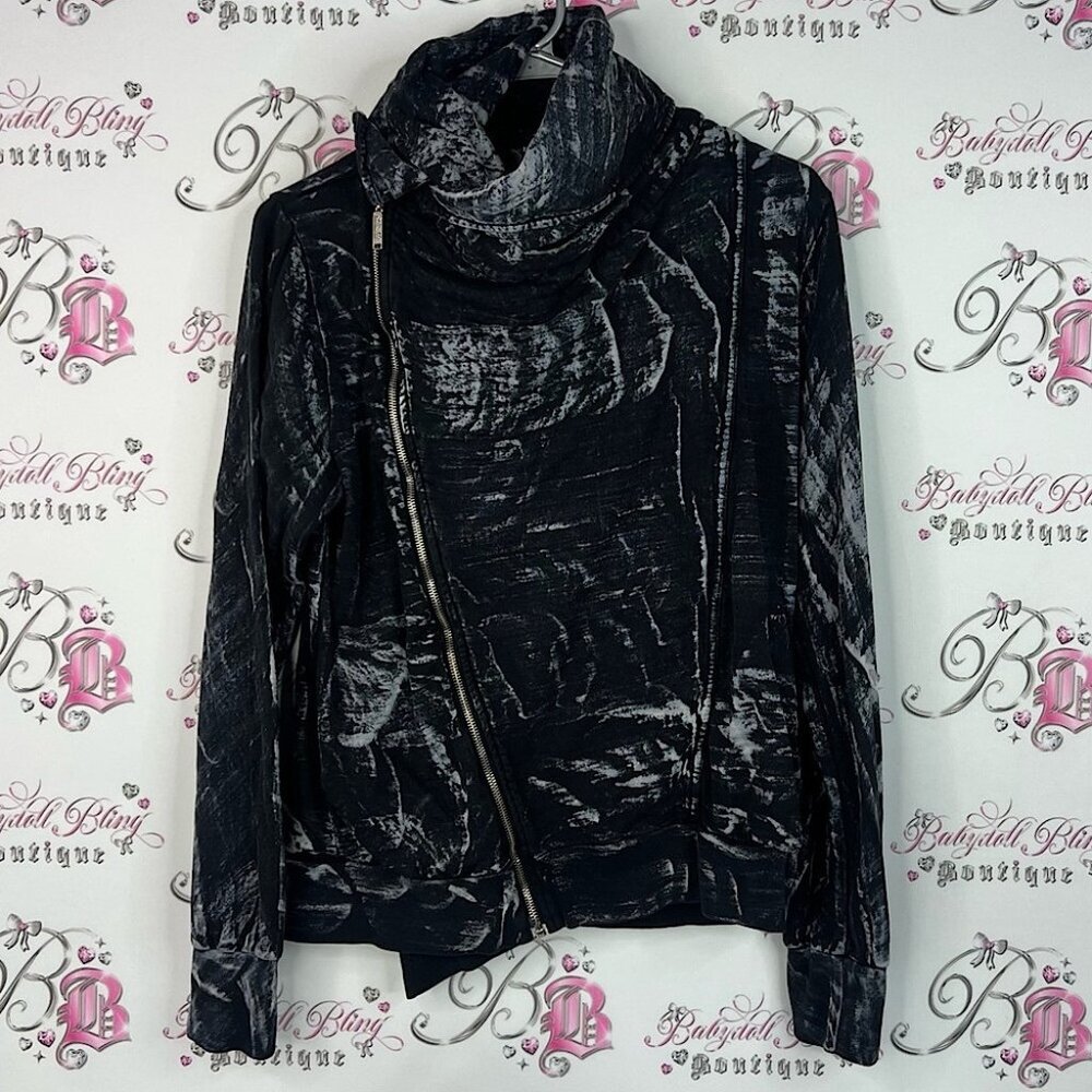 Young Fabulous & Broke sweater coat jacket tie dye Black and Gray Leather Jacket